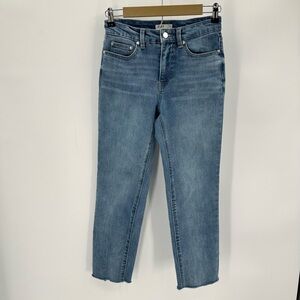 OAT NEW YORK Jeans Womens 2/26 Blue Crop Raw Hem Denim Whisker Stretch P0192-CA